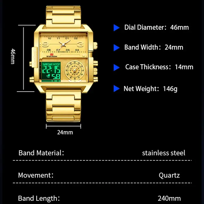 2025 nouveaux hommes montre LED mode carré créatif mouvement à Quartz noir en acier inoxydable étanche chronométrage