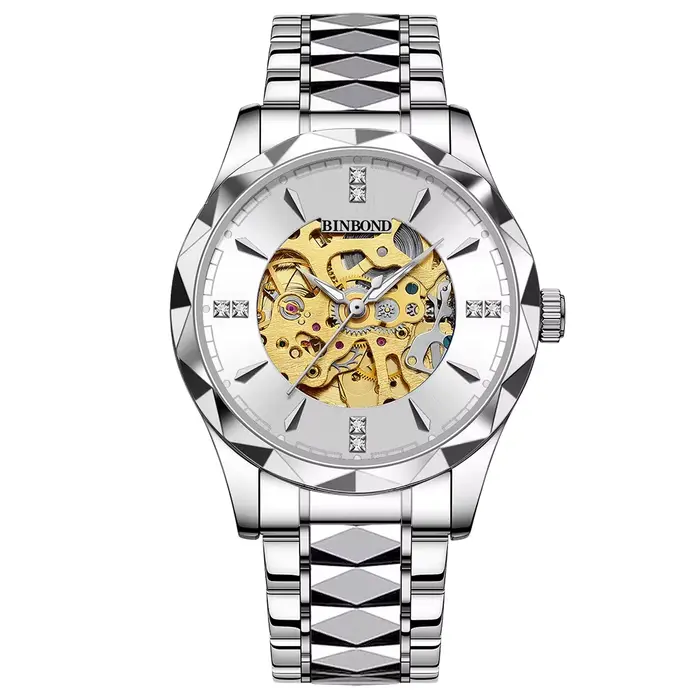Montre homme BINBOND automatique, lumineuse, étanche, tourbillon, squelette, mécanique authentique, 