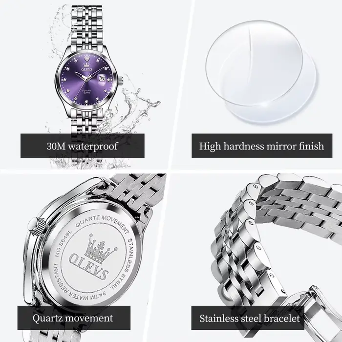Montres à cadran violet diamant pour femmes