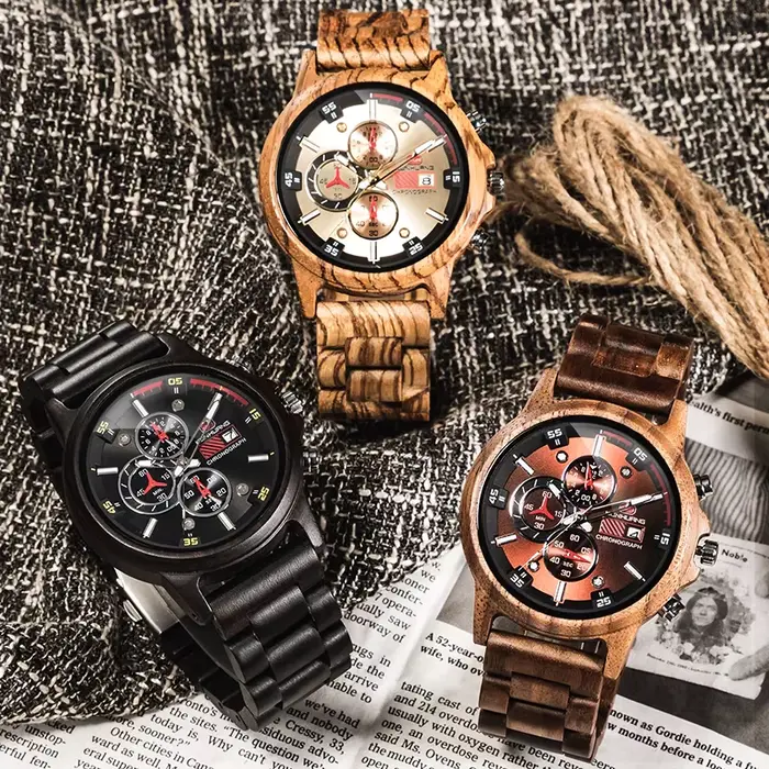 Montre chronographe en bois pour homme