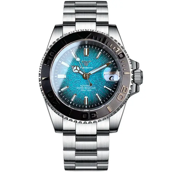 Tandorio Nouvelle Montre de Plongée Homme 40mm Verre Saphir Mouvement Automatique Japonais NH35A Reloj Hombre Date 20ATM Lunette Rotative Lumineuse