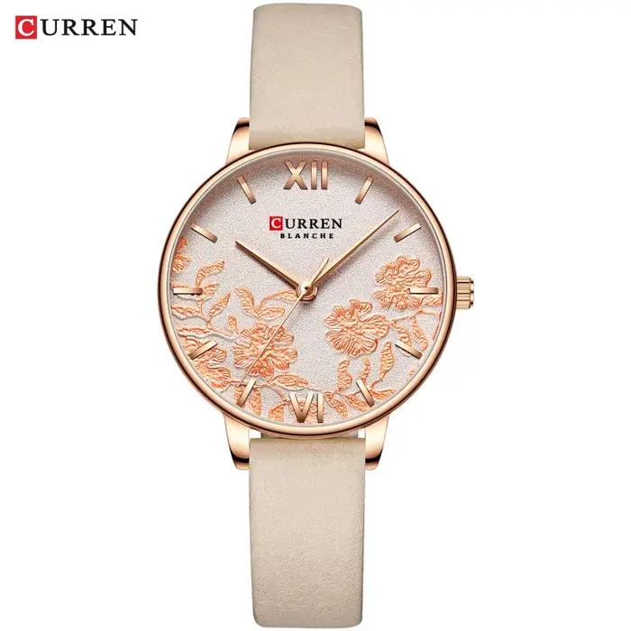 Montre à quartz classique pour femme CURREN 9065, bracelet en cuir, étanche, motif floral, décontrac