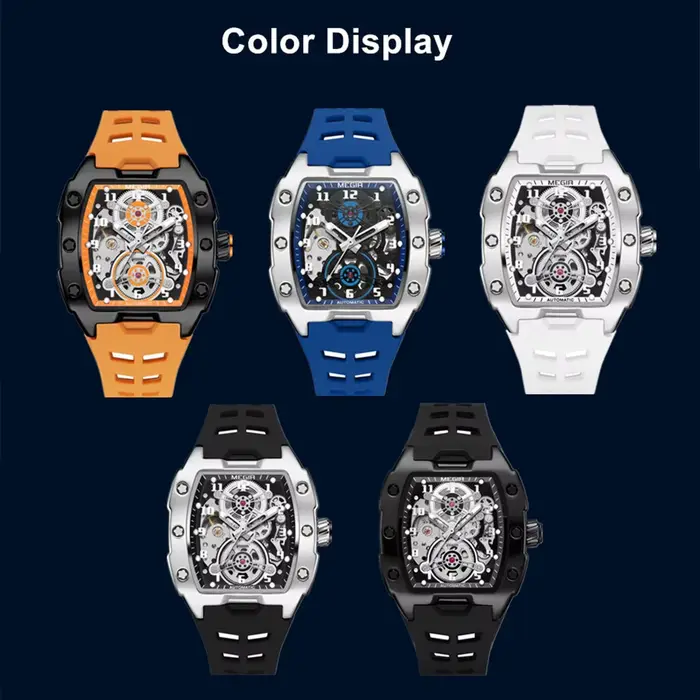 MEGIR montres mécaniques automatiques pour hommes 43MM Tonneau cadran squelette homme montre-bracelet étanche lumineux mâle horloge Reloj Hombre