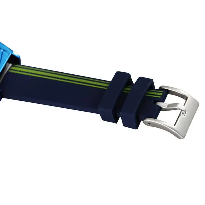 Montre T-WINNER en acier inoxydable avec bracelet en silicone bleu, style luxueux et design squelette pour hommes occasions spéciales