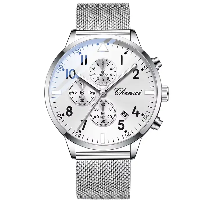 CHENXI – montre de luxe pour hommes, chronographe lumineux, étanche, bracelet en maille d'acier inox