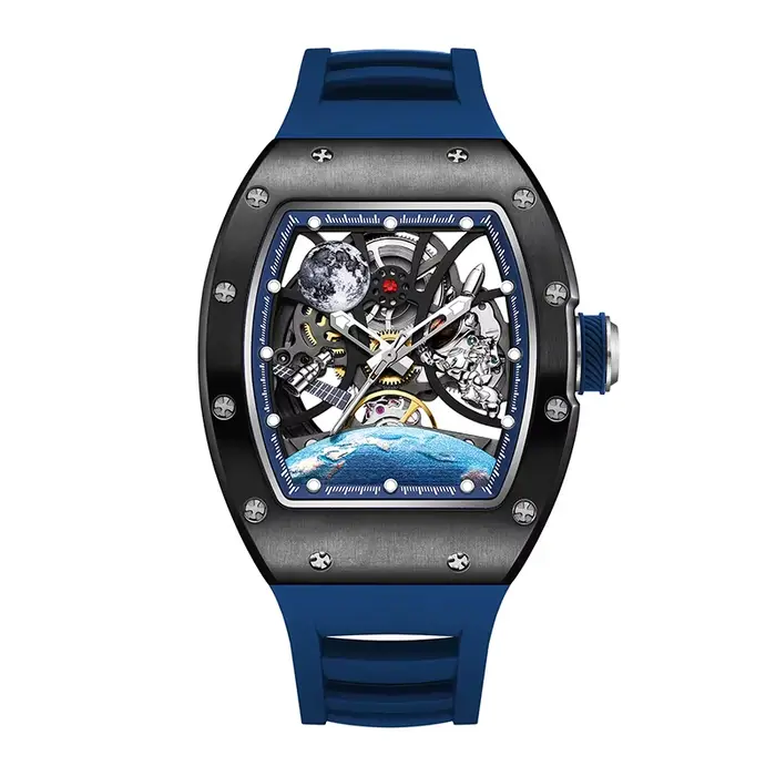 Montre Bonest Gatti automatique homme luxueuse avec mouvement squelette Tonneau résistante à l'eau pour tous les jours et occasions spéciales