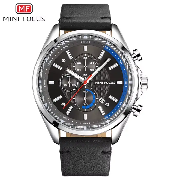 Soldes/MINI FOCUS Montre Homme Tendance Calendrier Lumineux Étanche Bracelet Cuir 0080G**