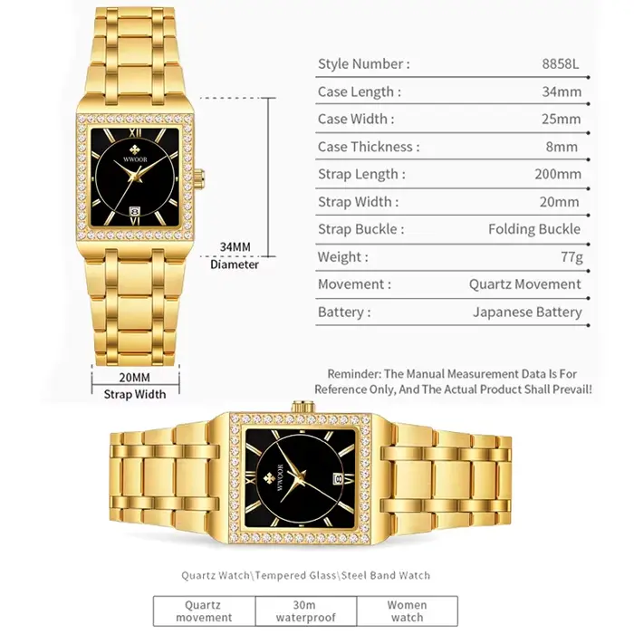 WWOOR nouvelle Montre en or 8858 pour femmes