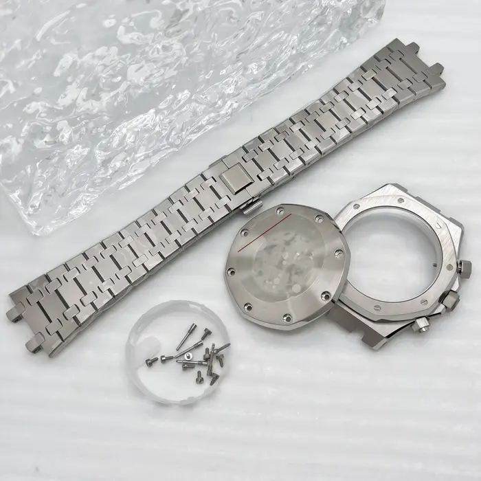 Boîtier de montre chronographe en acier inoxydable doré rose modifié 41 mm avec bracelet pour mouvem