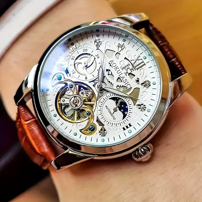 Montre mécanique entièrement automatique à tourbillon de luxe haut de gamme pour hommes, incrustée d