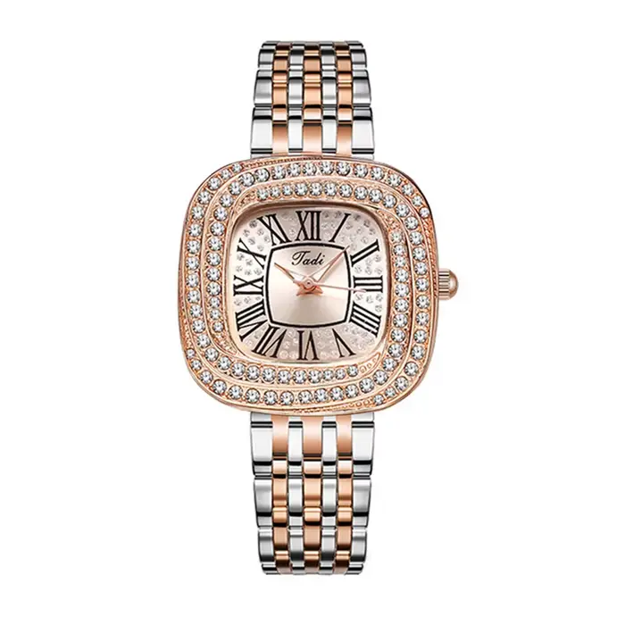 Montre à quartz carrée en acier inoxydable pour femme, étoile romaine, diamants, cadeau d'horloge po