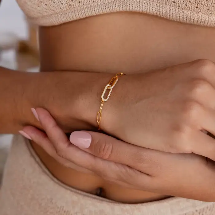 Bracelet en forme de trombone en zircon plaqué or pour femmes mode rétro exquis réglable accessoire de bijoux cadeau vintage стиль
