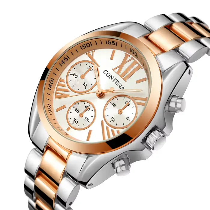 Montre en acier inoxydable JBAILI or rose élégante pour femmes occasions spéciales quartz mouvement fermoir de bracelet