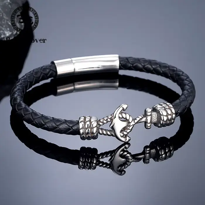 Bracelets d'ancre en cuir tressé noir/rouge/bleu 6mm pour femmes et hommes