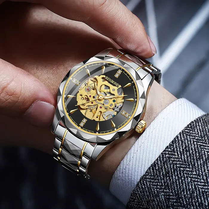 Montre homme BINBOND automatique tourbillon squelette résistante à l'eau et aux chocs pour hommes occassions spéciales élégante à offrir