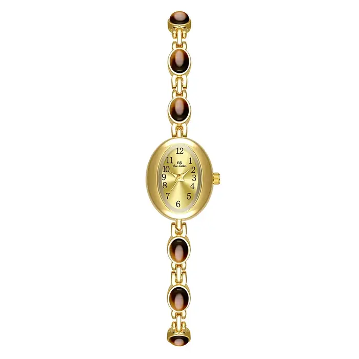 Montres de luxe haut de gamme pour femmes, pierres précieuses or émeraude, étanche, ovale, élégante,