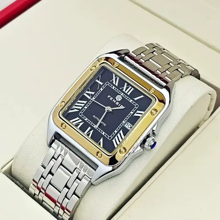 Montre de luxe homme quartz affichage calendrier bracelet acier inoxydable boîtier carré style mode décontracté occassions spéciales cadeau anniversaire