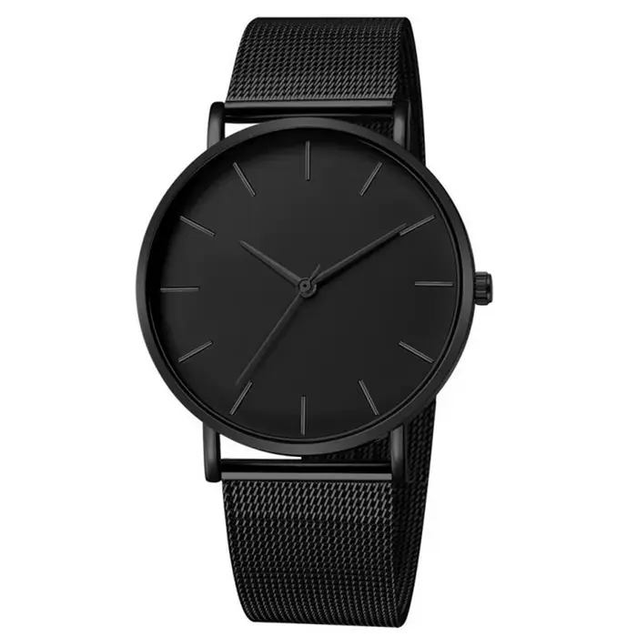Montre-bracelet minimaliste en acier inoxydable pour homme, horloge en maille à quartz, entièrement 