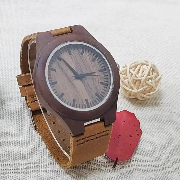 Montre-bracelet en bois pour homme, montre en bois, bracelet en cuir, montres-bracelets à quartz, mo
