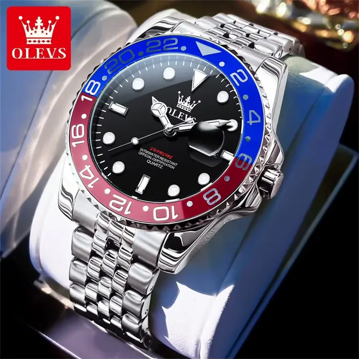 OLEVS – montre-bracelet classique de luxe pour hommes, en acier fin, à Quartz, originale, grande Dat