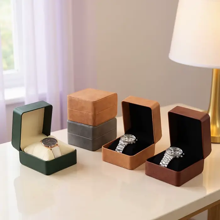 Boîte à montre en cuir de luxe élégante pour homme avec gravure dorée et rangement pratique pour montres à clapet et bijoux occasions spéciales