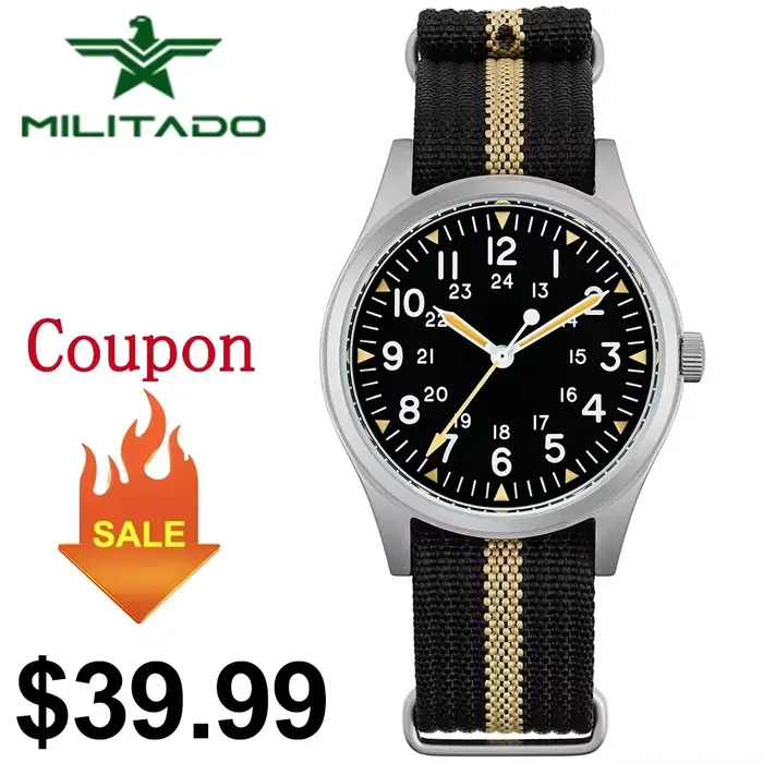 Militado ML07B 36mm montre à Quartz mis5 Super 2035 mouvement montres bombé saphir cristal lumineux étanche