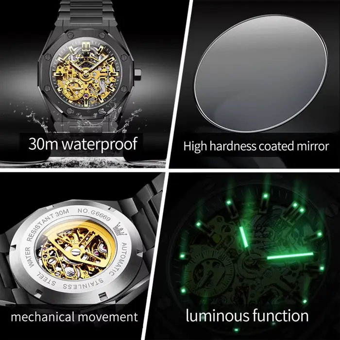Montre OLEVS Mécanique Squelette Lumineuse pour Homme Occasions Spéciales Robuste Étanche