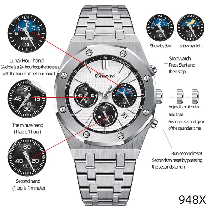 CHENXI Montre de luxe pour hommes d'affaires de marque haut de gamme