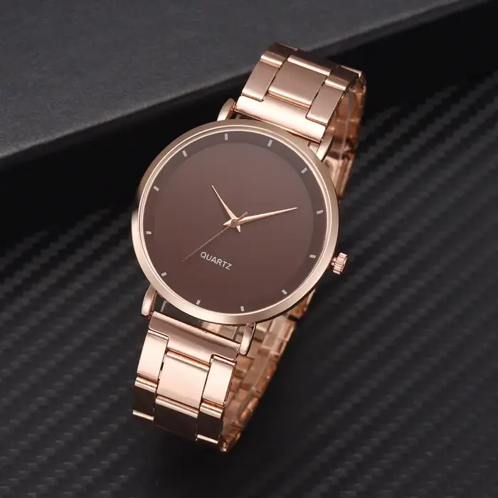 Montre Rose Luxueuse DQG Femme Bracelet Acier Inoxydable Cadran Numéros Romains Occasions Spéciales