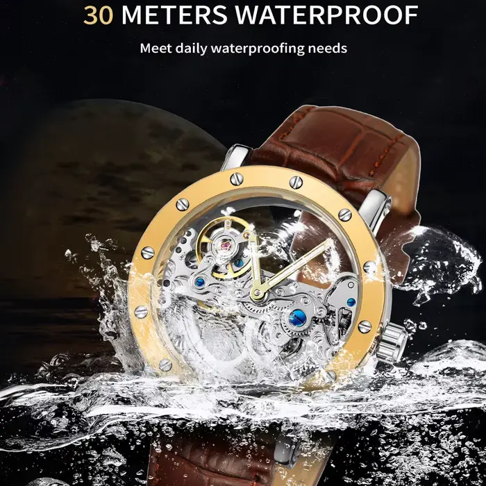 Montre automatique de luxe squelette en acier pour homme