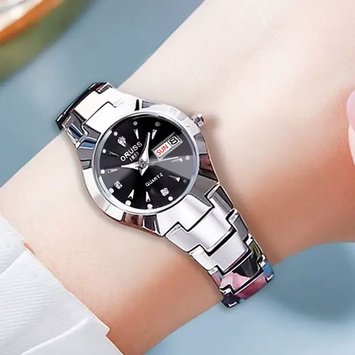 ORUSS marque chaude montre pour femme de haute qualité en acier inoxydable étanche pointeur lumineux semaine calendrier