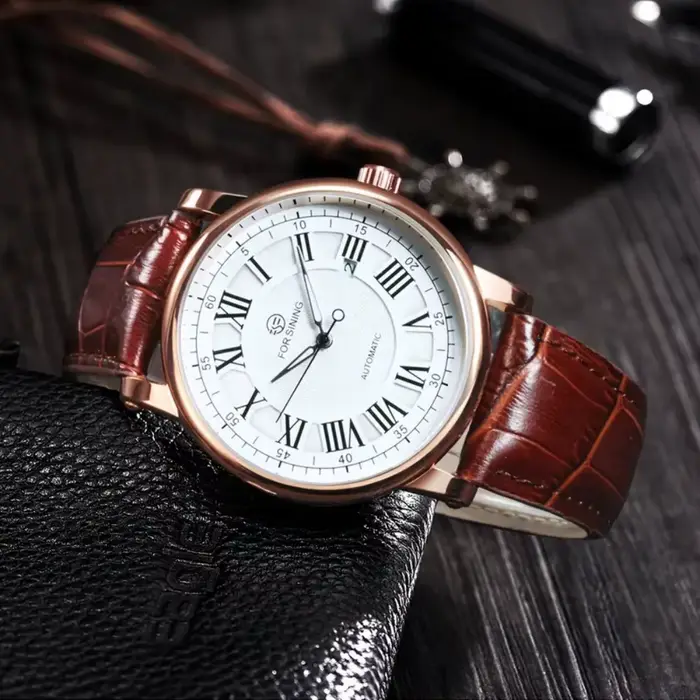 Montre mécanique automatique pour homme de style européen et américain - Cadran blanc simple