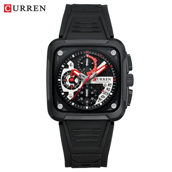 CURREN montres pour hommes marque sportive cadran carré Unique avec chronographe montre-bracelet à Quartz pour homme avec bracelet en Silicone étanche