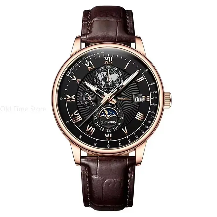 Montre Moonbiffy Quartz Luxe Bracelet Cuir Homme Occasions Spéciales Style Simple Élégance Pratique
