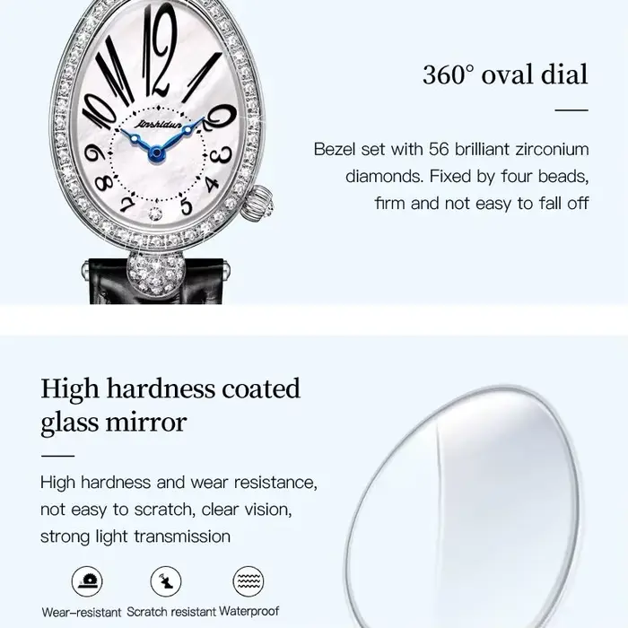 JSDUN 8827 femmes Montre de luxe diamant cadran numérique étanche bracelet en cuir haut de gamme mode