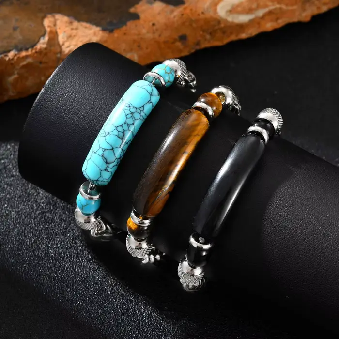 Bracelet Turquoise en pierre d'oeil de tigre naturelle pour hommes