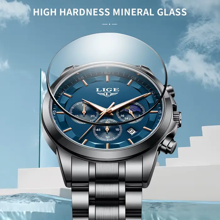 LIGE Quartz homme montre haut de gamme de luxe horloge d'affaires mode sport décontracté en acier inoxydable calendrier étanche lumineux montres pour hommes