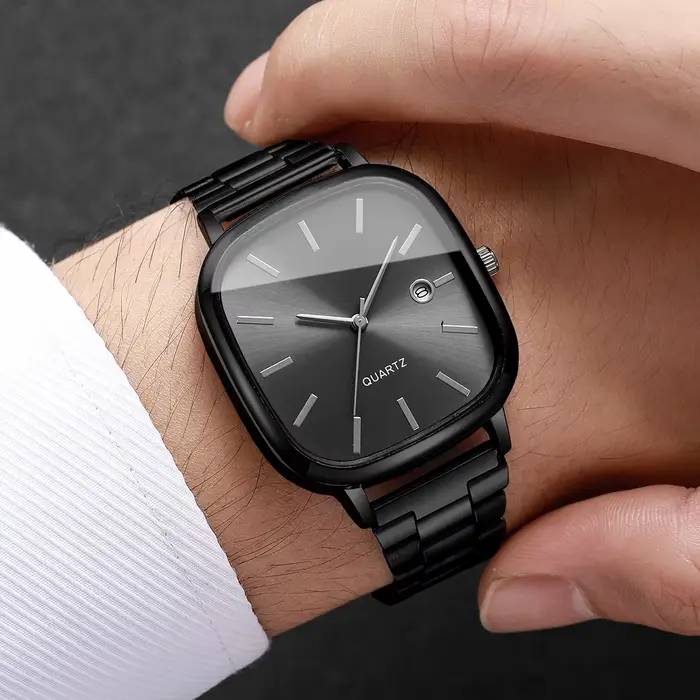 Montre homme yolako à quartz avec calendrier analogique, design carré et fermeture à crochet pour homme occassions spéciales