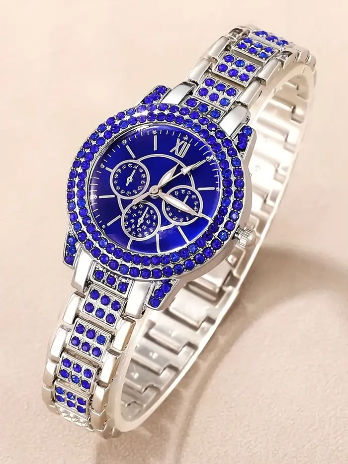Ensemble de 6 pièces de montre luxueuse avec bracelet clouté de diamants pour femme