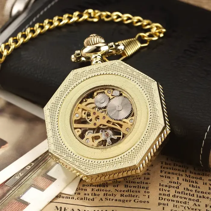 Montre de poche mécanique hexagonale classique avec chaîne FOB