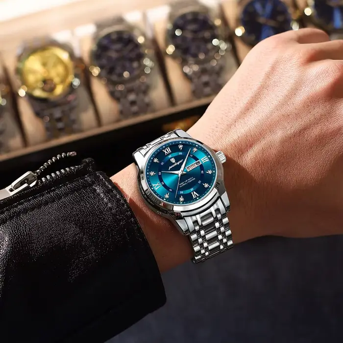 POEDAGAR luxe à la mode homme montre-bracelet étanche en acier inoxydable lumineux hommes montre Dat