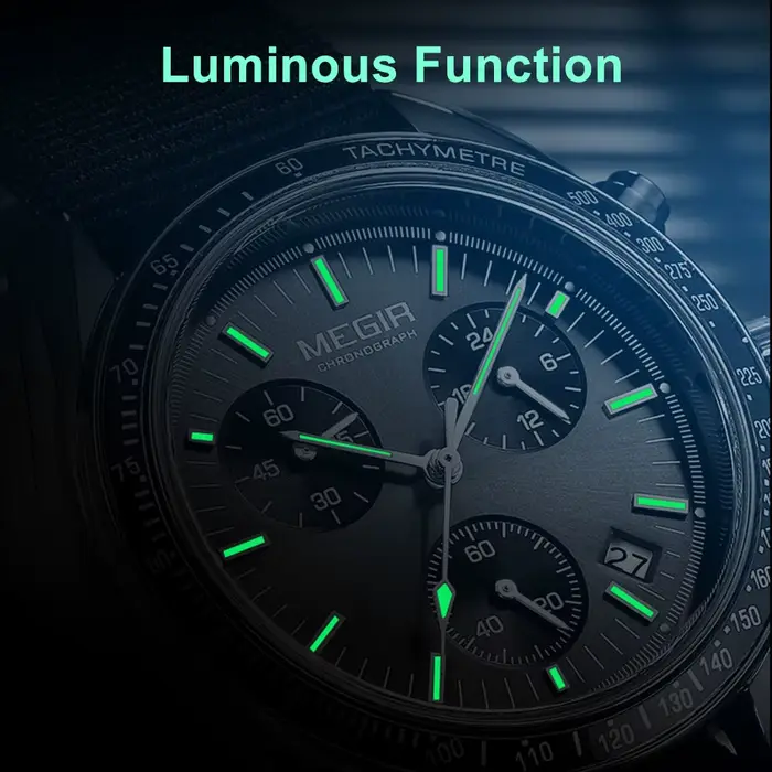 Montre MEGIR Quartz Luxe Hommes Bracelet Toile Bleue Sport Chronographe Lumineux Étanche Occasions Spéciales