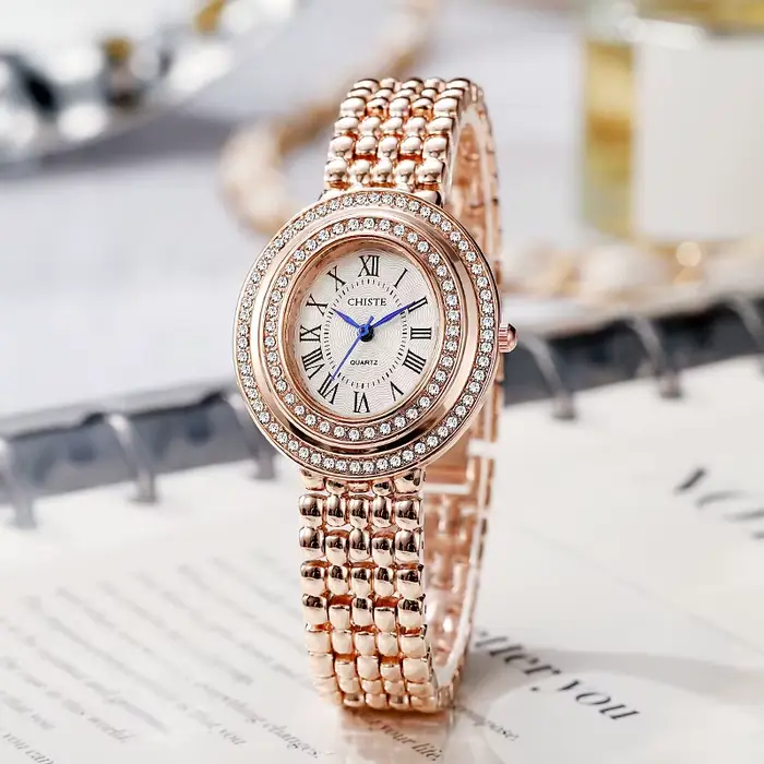 Nouvelle Montre Femme Tendance Cadran Diamanté Forme Œuf de Pigeon