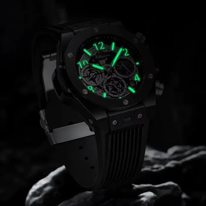 CHENXI mode Silicone chronographe montre hommes multifonctionnel Cool lumineux Quartz étoilé Phases lunaires synchronisation Sport montres