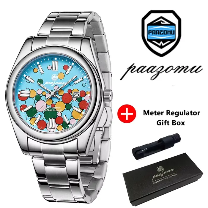 PAAZOMU – montre ronde rétro pour hommes, marque de luxe légère, authentique, bracelet en acier inox