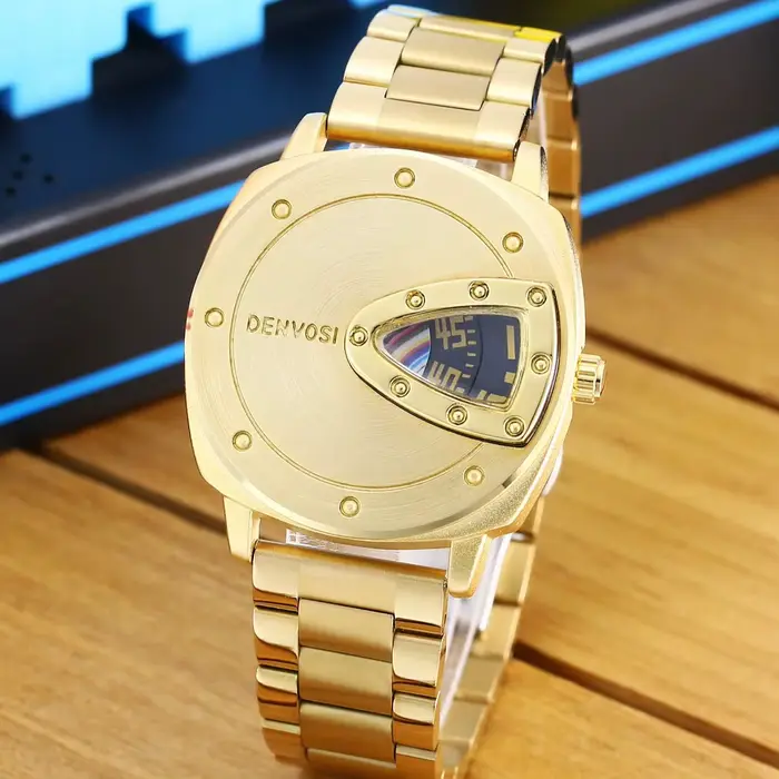 Montre créative DENVOSI avec cadran triangulaire pour homme, résistance à l'eau, mouvement à quartz, style décontracté et élégant, bracelet en acier inoxydable
