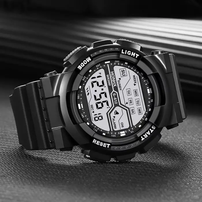 Sport de plein air hommes montre multifonction grand écran LED électronique étanche lumineux militai