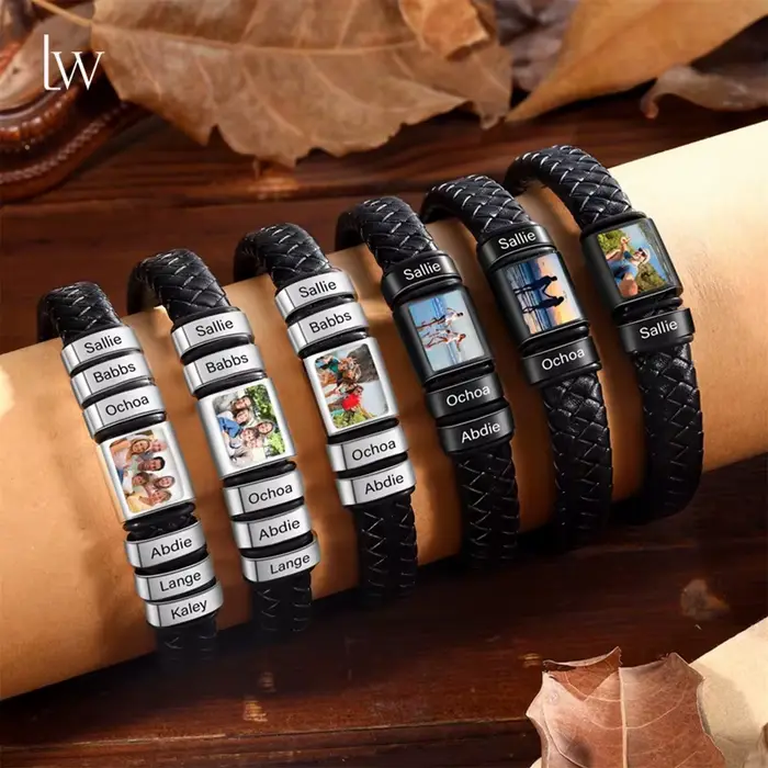 Bracelet photo personnalisé en acier inoxydable avec chaîne corde aimant fermoir pour hommes style moderne occasions spéciales