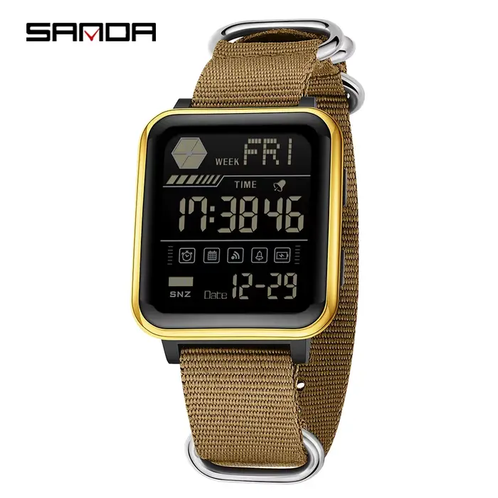 SANDA – montre numérique militaire LED pour hommes, chronographe multifonction, bracelet en Nylon ét