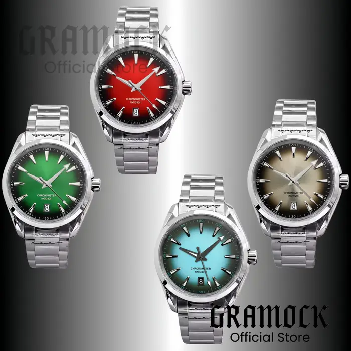 Montre mécanique automatique GRAMOCK avec cadran dégradé lumineux et bracelet en acier pour homme occasions spéciales et plongée